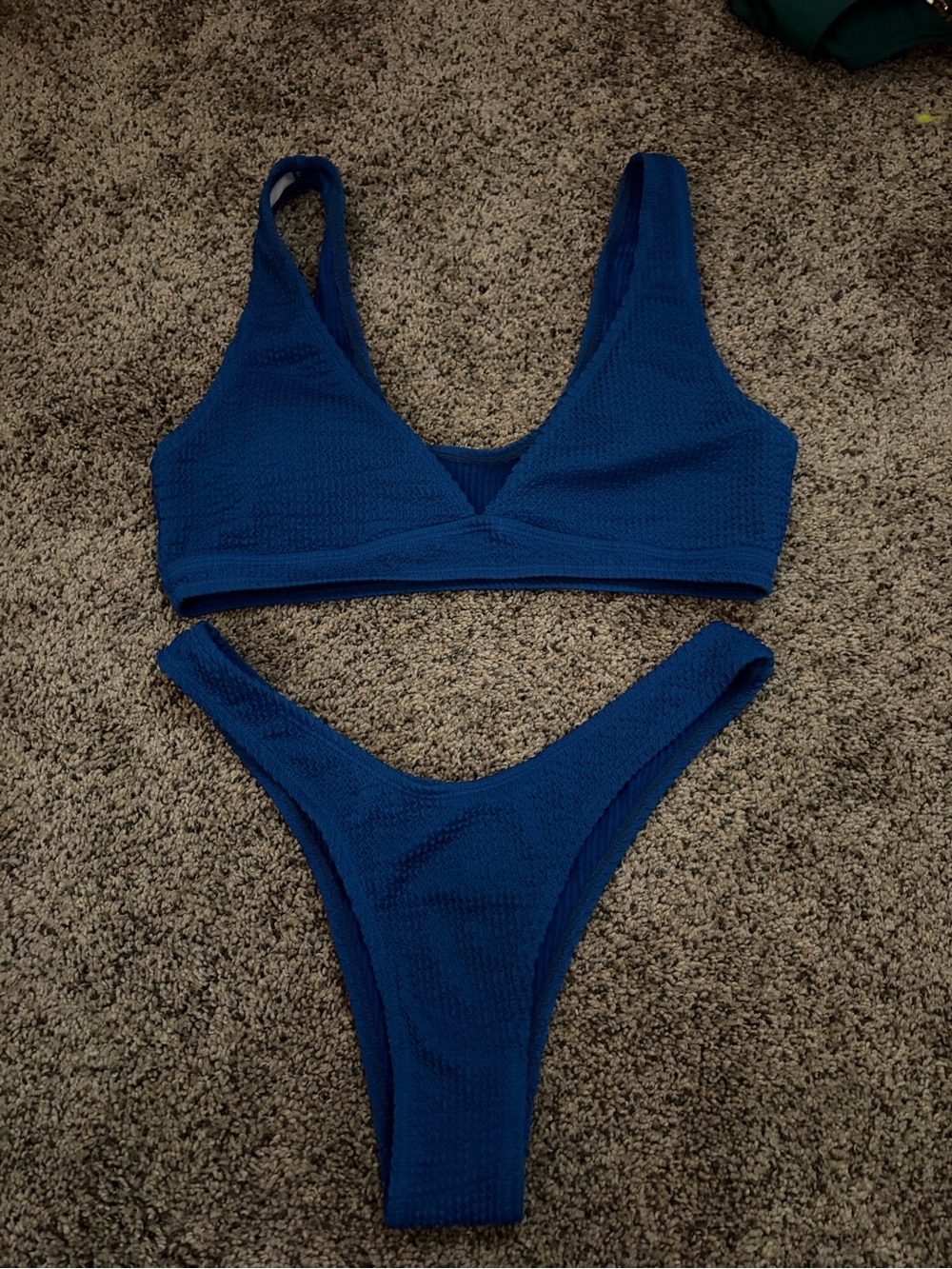 SHEIN Royal Blue Textured Ribbed Bikini Set